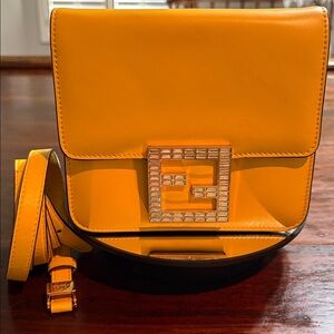 FENDI Fab Leather Crystal Mini Crossbody Bag